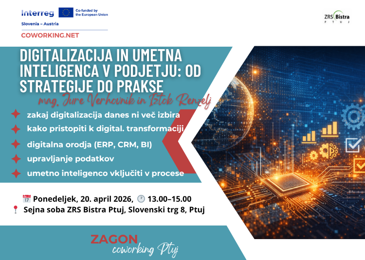 Digitalizacija in umetna inteligenca v podjetju: od strategije do prakse, 20. april 2026 ob 13. uri na Ptuju