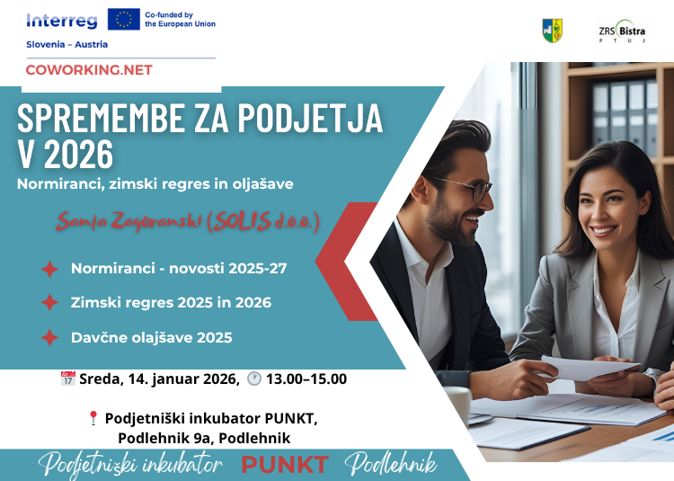 Normiranci, zimski regres in olajšave: kaj vas čaka v letu 2026?, 14. januar 2026, Podjetniški inkubator PUNKT Podlehnik